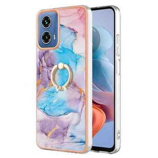 For Motorola Moto G34 Electroplating IMD TPU Phone Case with Ring(Blue Marble)