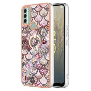 For Nokia C31 Electroplating IMD TPU Phone Case with Ring(Pink Scales)