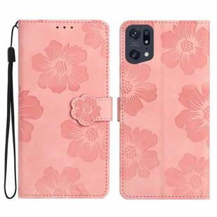 For OPPO Find X5 Flower Embossing Pattern Leather Phone Case(Pink)