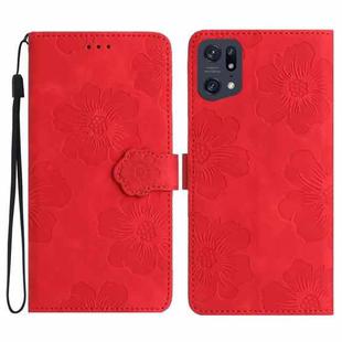 For OPPO Find X5 Flower Embossing Pattern Leather Phone Case(Red)