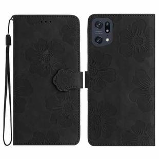 For OPPO Find X5 Flower Embossing Pattern Leather Phone Case(Black)