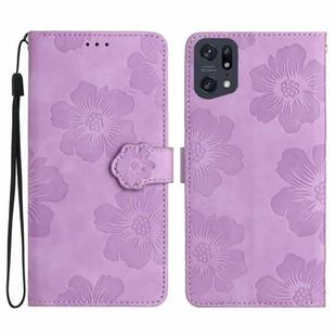 For OPPO Find X5 Pro Flower Embossing Pattern Leather Phone Case(Purple)