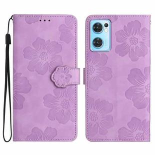 For OPPO Find X5 Lite / Reno7 5G Flower Embossing Pattern Leather Phone Case(Purple)
