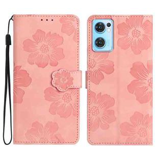 For OPPO Find X5 Lite / Reno7 5G Flower Embossing Pattern Leather Phone Case(Pink)