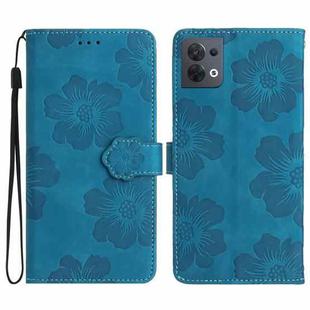 For OPPO Reno8 5G Flower Embossing Pattern Leather Phone Case(Blue)