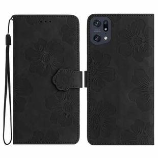 For OPPO Reno8 Pro 5G Flower Embossing Pattern Leather Phone Case(Black)