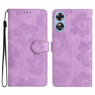 For OPPO A17 Flower Embossing Pattern Leather Phone Case(Purple)