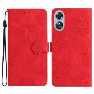 For OPPO A17 Flower Embossing Pattern Leather Phone Case(Red)