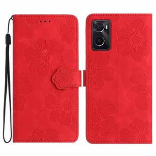 For OPPO A36 / A76 / A96 Flower Embossing Pattern Leather Phone Case(Red)
