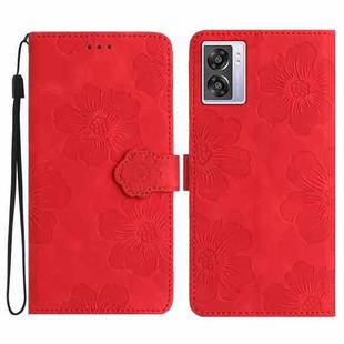 For OPPO A57 2022 / A77 5G Flower Embossing Pattern Leather Phone Case(Red)