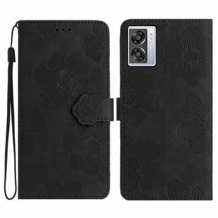 For OPPO A57 2022 / A77 5G Flower Embossing Pattern Leather Phone Case(Black)