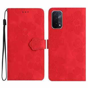 For OPPO A74 / A54 / A93 5G Flower Embossing Pattern Leather Phone Case(Red)