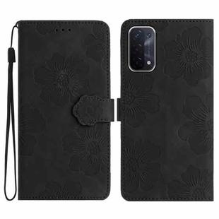 For OPPO A74 / A54 / A93 5G Flower Embossing Pattern Leather Phone Case(Black)