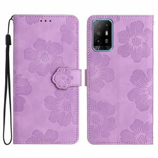 For OPPO A94 5G Flower Embossing Pattern Leather Phone Case(Purple)
