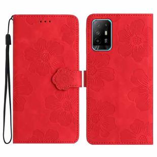 For OPPO A94 5G Flower Embossing Pattern Leather Phone Case(Red)