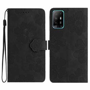 For OPPO A94 5G Flower Embossing Pattern Leather Phone Case(Black)