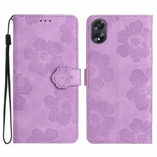 For OPPO A18 Flower Embossing Pattern Leather Phone Case(Purple)