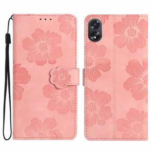 For OPPO A18 Flower Embossing Pattern Leather Phone Case(Pink)