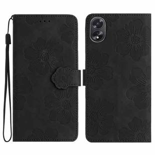 For OPPO A18 Flower Embossing Pattern Leather Phone Case(Black)