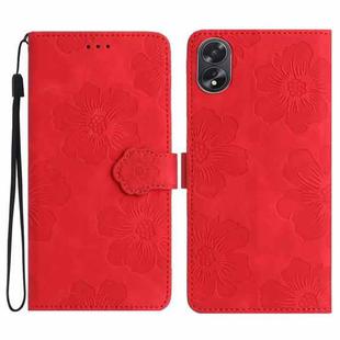 For OPPO A58 Flower Embossing Pattern Leather Phone Case(Red)