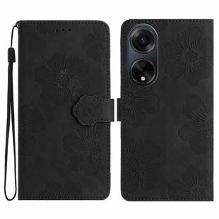 For OPPO A98 5G Flower Embossing Pattern Leather Phone Case(Black)