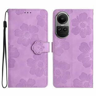 For OPPO Reno10 5G / Reno10 Pro 5G Global Flower Embossing Pattern Leather Phone Case(Purple)