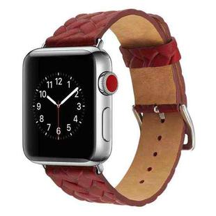 For Apple Watch Series 5 & 4 44mm Top-grain Leather Embossed Watchband(Red)