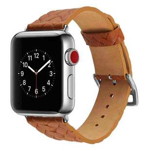 For Apple Watch Series 5 & 4 44mm Top-grain Leather Embossed Watchband(Brown)