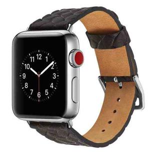 For Apple Watch Series 5 & 4 42mm Top-grain Leather Embossed Watchband(Black)