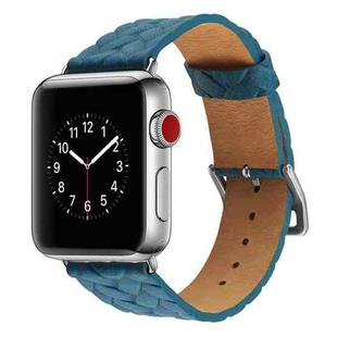 For Apple Watch Series 5 & 4 42mm Top-grain Leather Embossed Watchband(Blue)