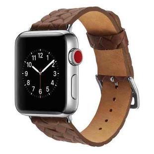 For Apple Watch Series 5 & 4 42mm Top-grain Leather Embossed Watchband(Dark Brown)
