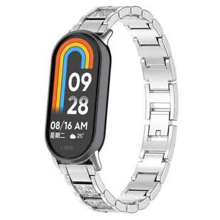 For Xiaomi Mi Band 8 Three-beads Full Diamond Metal Watch Band(Silver)
