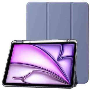 For iPad Air 13 2024 Clear Acrylic 3-Fold Leather Tablet Case(Lavender Purple)