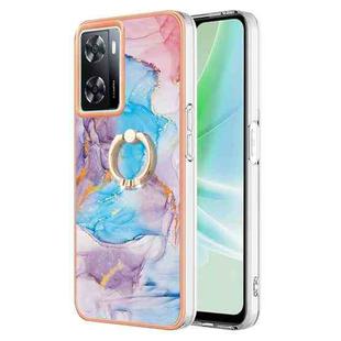 For OPPO A57 4G/A77 5G Taiwan/K10 5G Global Electroplating IMD TPU Phone Case with Ring(Blue Marble)