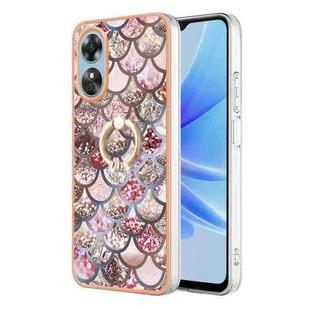 For OPPO A17 Electroplating IMD TPU Phone Case with Ring(Pink Scales)