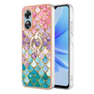 For OPPO A17 Electroplating IMD TPU Phone Case with Ring(Colorful Scales)