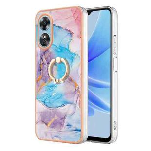 For OPPO A17 Electroplating IMD TPU Phone Case with Ring(Blue Marble)