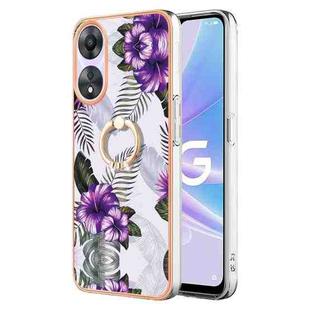 For OPPO A78 / A58 Electroplating IMD TPU Phone Case with Ring(Purple Flower)