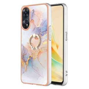 For OPPO Reno8 T 4G Electroplating IMD TPU Phone Case with Ring(White Marble)