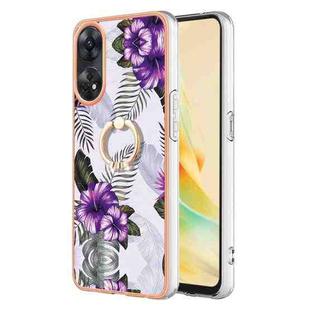 For OPPO Reno8 T 4G Electroplating IMD TPU Phone Case with Ring(Purple Flower)