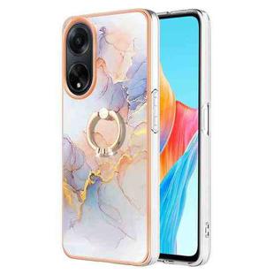 For OPPO A98 Electroplating IMD TPU Phone Case with Ring(White Marble)