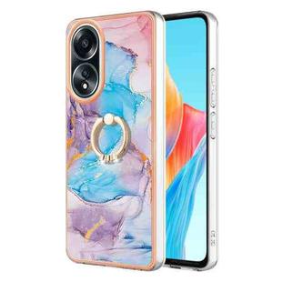 For OPPO A58 4G Electroplating IMD TPU Phone Case with Ring(Blue Marble)