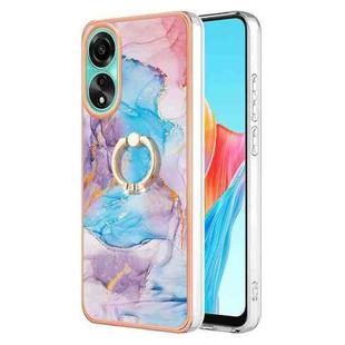 For OPPO A78 4G Electroplating IMD TPU Phone Case with Ring(Blue Marble)