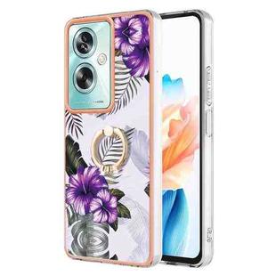 For OPPO A79 5G Global Electroplating IMD TPU Phone Case with Ring(Purple Flower)