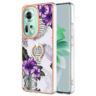 For OPPO Reno11 5G Global Electroplating IMD TPU Phone Case with Ring(Purple Flower)