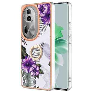 For OPPO Reno11 Pro 5G Global Electroplating IMD TPU Phone Case with Ring(Purple Flower)