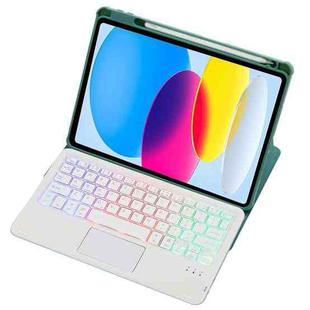 For iPad 10th Gen 10.9 2022 F10B-AS 360 Rotation Acrylic Transparent Bluetooth Keyboard Leather Case With Touch Control / Backlight(Green)