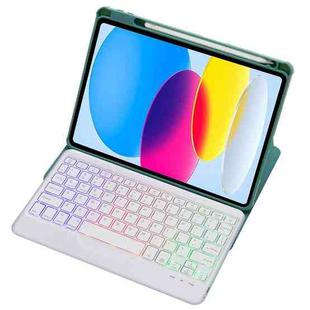 For iPad 10th Gen 10.9 2022 F10BS 360 Rotation Acrylic Transparent Bluetooth Keyboard Leather Case With Backlight(Green)