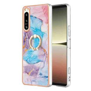 For Sony Xperia 5 IV Electroplating IMD TPU Phone Case with Ring(Blue Marble)