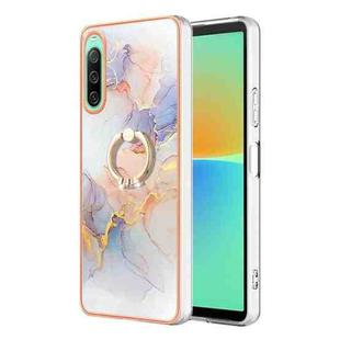 For Sony Xperia 10 IV Electroplating IMD TPU Phone Case with Ring(White Marble)